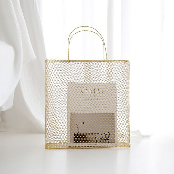 Gold Modern Metal Magazine Rack With Handle For Bedroom In Metal