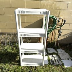 Plastic outdoor shelving great for a garage or laundry room