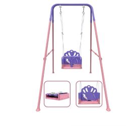 Foldable Toddler Swing Set, Indoor & Outdoor Baby Swing Set for Backyard, Safe and Durable Design, Grow with Your Child (Pink)(D3)