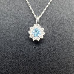 10kt White Gold Round Blue Topaz With Diamond Necklace & Pendant Combo 1.10grams 165072 15