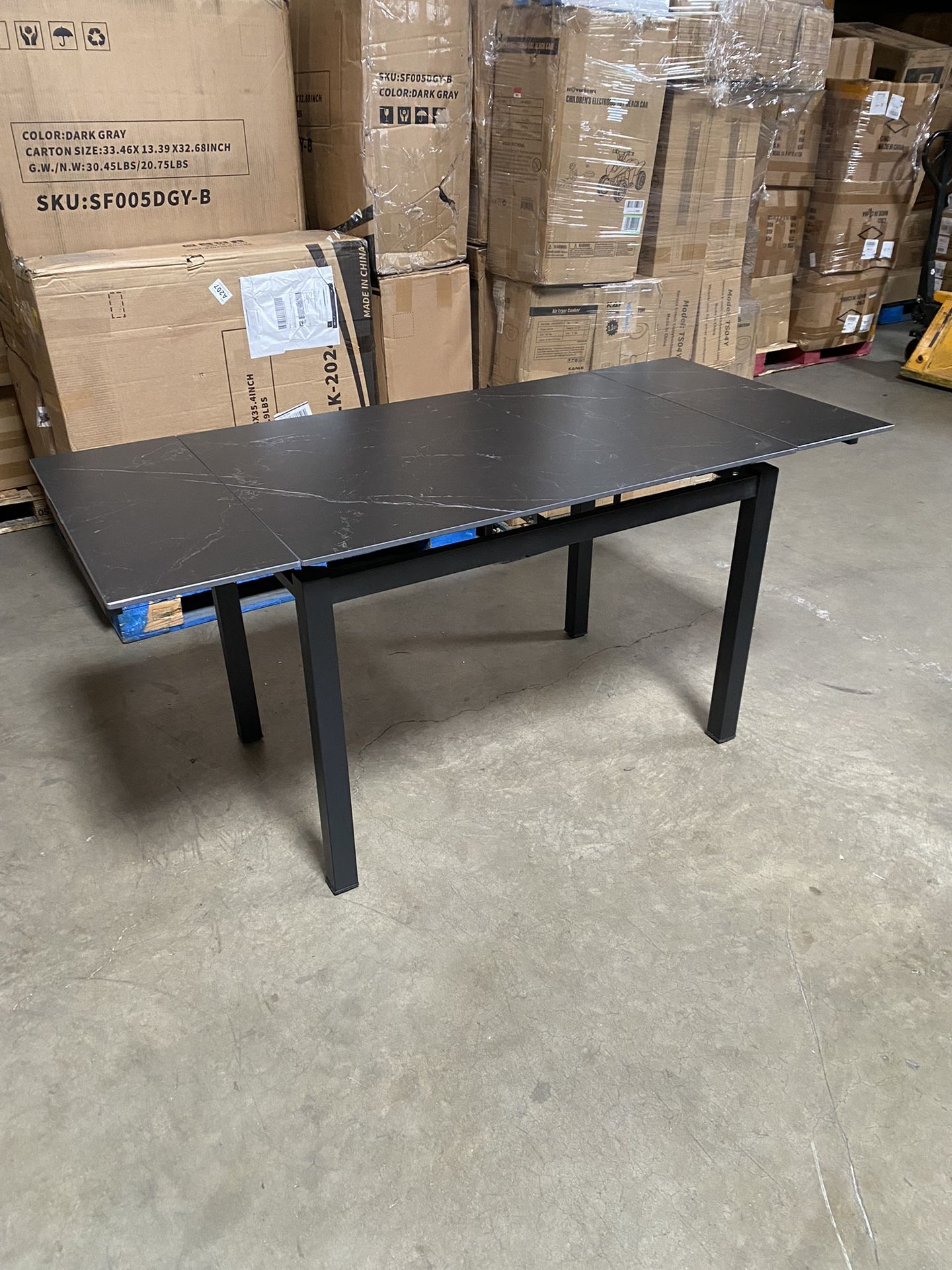 Extendable Dining Table, Modern Ceramic Dining Room Table for 4-8, Rectangular Marble Dining Kitchen Table for Small Space, Dining Room,black/grey