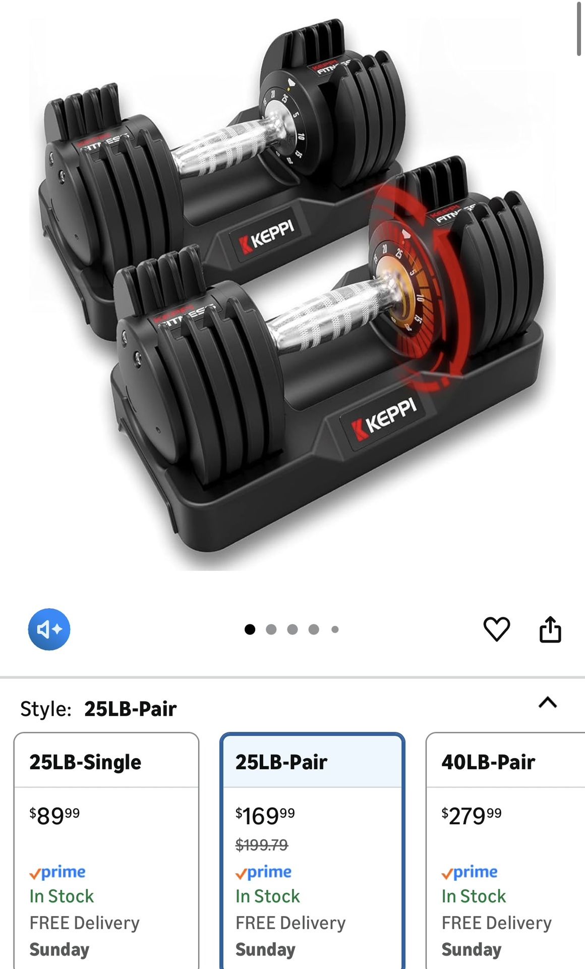 Pair of adjustable 5-25 lbs dumbbells