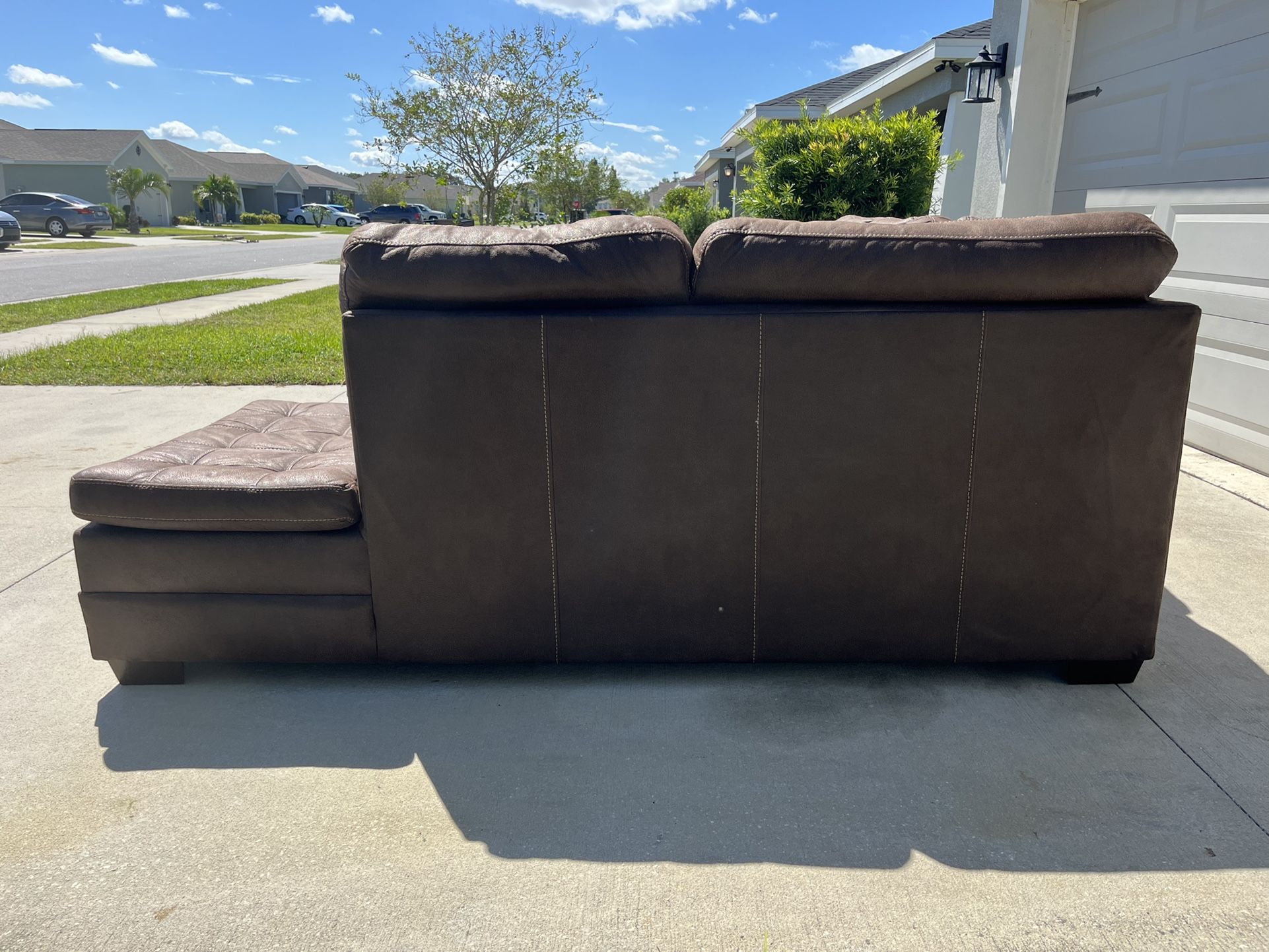**FREE DELIVERY** - Brown Polyester Sectional Couch with Ottoman