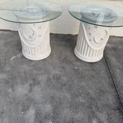 Pair Of Ceramic Pedestal Pillars With  3/8” Round Plate  Glass Tops 