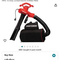 Craftsman 3-in-1 Leaf Blower, Leaf Vacuum and Mulcher, Up to 260 MPH, 12 Amp, Corded Electric (CMEBL7000)  $75