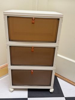 3-Tier Rolling Storage Cabinet with Flip Doors