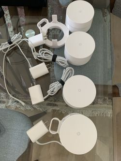 4 google wifi NLS-1304-25 + 2 internet cables + 2 wall mount holders 