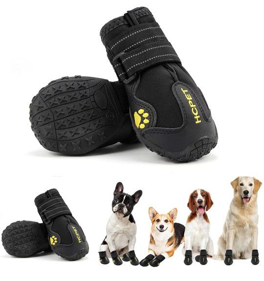 Dog Paw Protectors Boots Anti-Slip Dog Shoes with Reflective Straps Booties for Large Dogs 4 Pack
