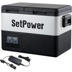 Setpower PT35 12V Portable Car Refrigerator Freezer with AC Adapter, 37 Quart Dual Zone Outdoor Fridge, 0℉-50℉, Separate Temperature Control, 3-Year W