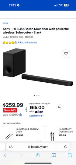 Sony - HT-S400 2.1ch Soundbar with powerful wireless Subwoofer - Black