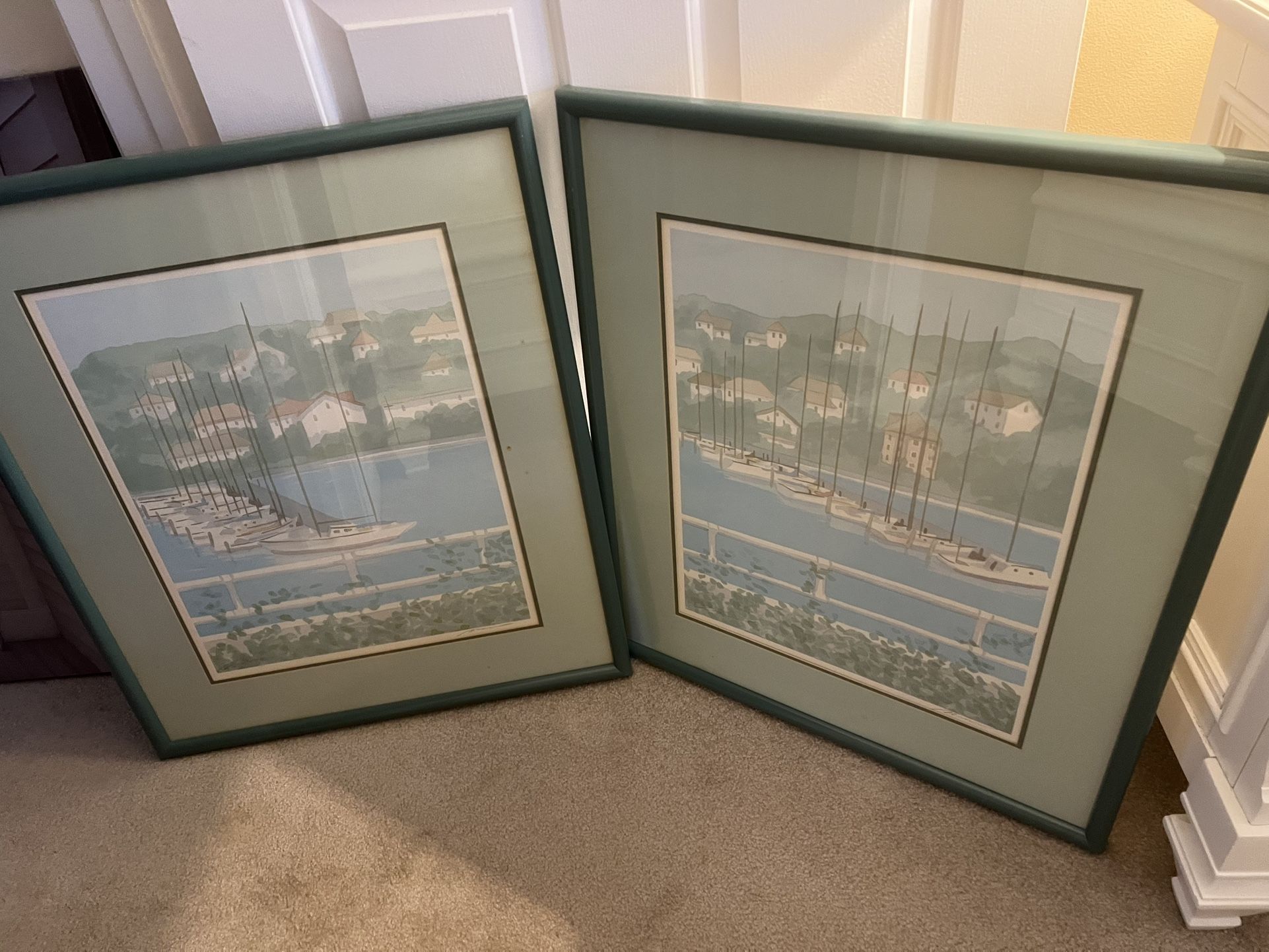 Set of two vintage framed art, boats