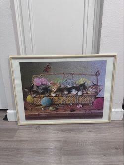 Framed Cat Basket Jigsaw Puzzle Wall Art 29x21