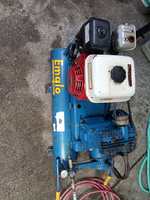 Emglo contractors wheelbarrow air compressor powered by Honda has more