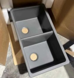 Elkay
Quartz Classic 33 in. Undermount Double Bowl Graphite Granite/Quartz Composite Kitchen Sink Only 
New open box item