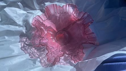 Rare Fenton cranberry glass dish with ruffled edge