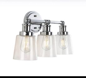 JONATHAN Y Beverly Iron/Seeded Glass Classic Cottage 22.5-in 3 Light Polished Chrome Farmhouse Bathr