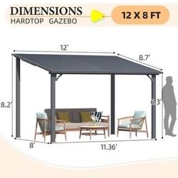 12 ft. x 8 ft. Outdoor Pergola Hardtop Gazebo, Wall-Mounted Heavy Duty Lean to Metal Patio Cover $300  Warehouse Address: 2745 Boone st  Columbia sc 2