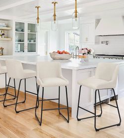 Set Od 3 LUE BONA 26 Inch Counter Height Bar Stools Set of 3, Linen Upholstered Barstools, Barstool with Back, Comfortable Bar Chairs, Modern Counter 