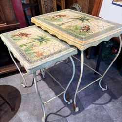 Antique Solid Metal Tile Tables 