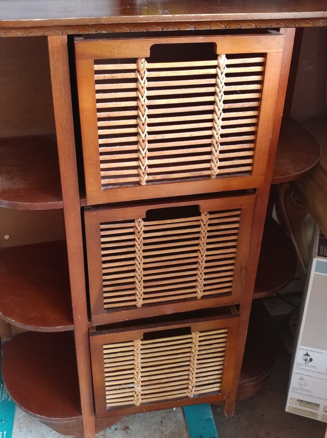 Wood organizer with drawers and shelves