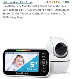 Baby Monitor with Camera and Audio - No WiFi, Remote Pan-Tilt-Zoom, Night Vision, Temperature Sensor, 2-Way Talk, 8 Lullabies, 30-Hour Batter