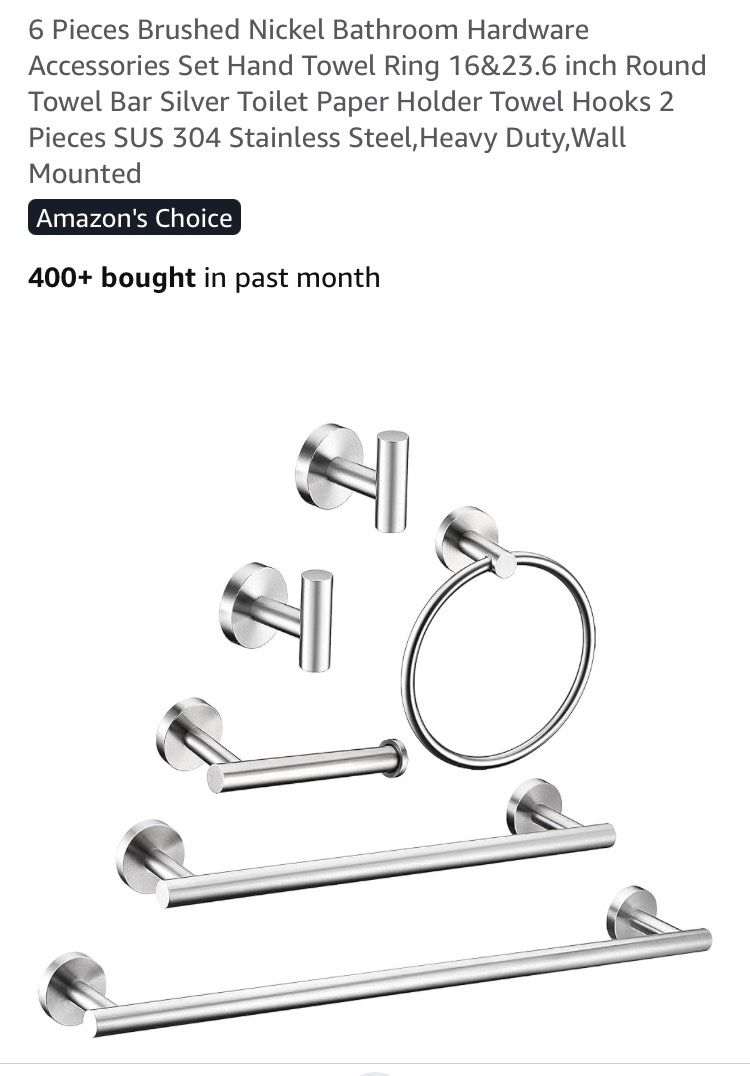 Bathroom Hardware Accessories Set (6 Pcs. Brushed Nickel)