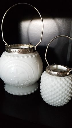 Gorgeous set of 2 white glass candle holders