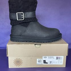Ugg Women Classic Leather Cassidee Black Size 7 New In Box 