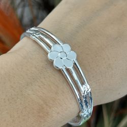 S925 Silver flower patterns all over the cuff Bracelet,Silver Cuff bangle bracelet,Chunky bracelet,Silver Cuff bangle bracelet,Cuff bangle,Gift for he