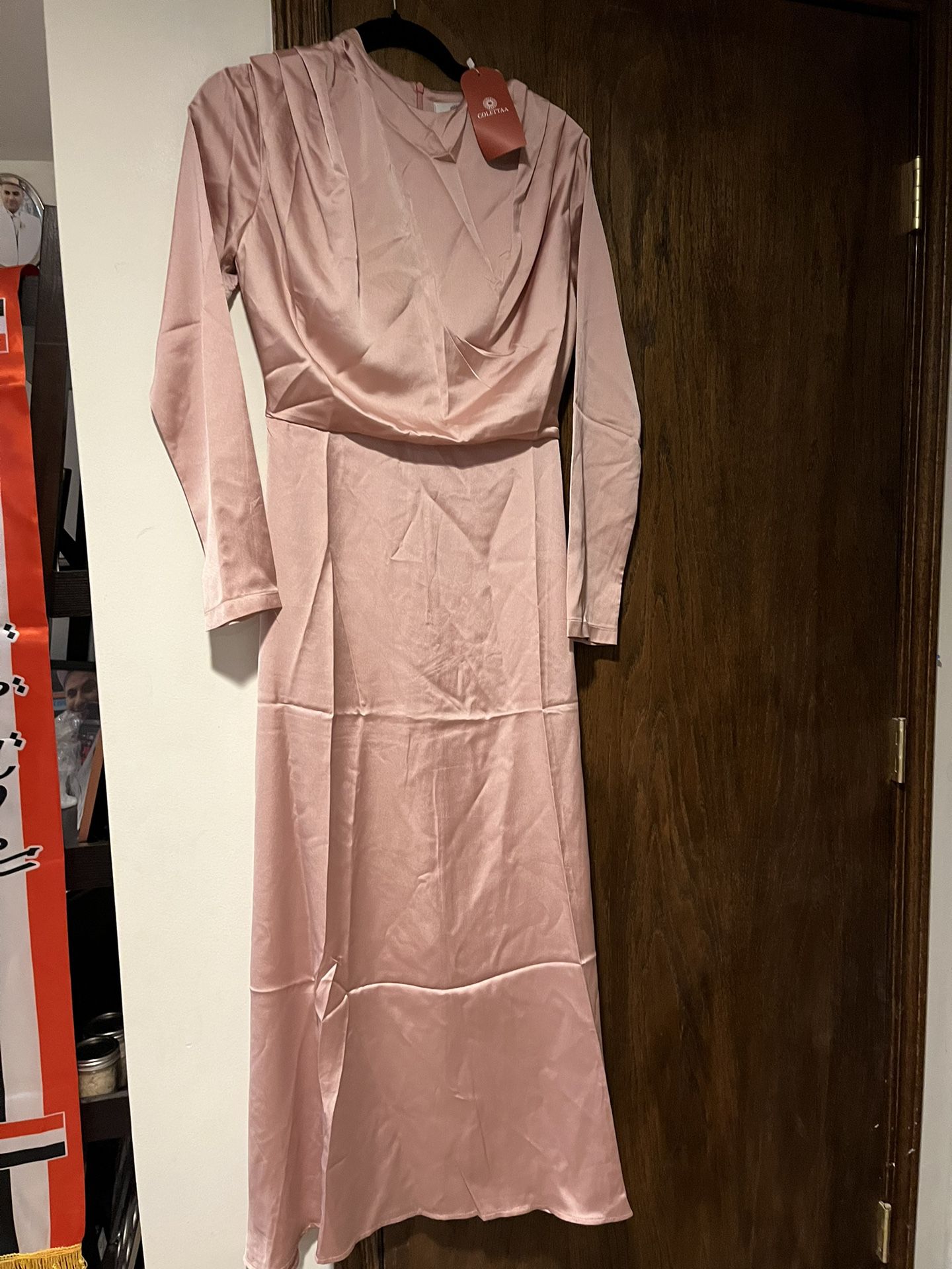 NWT Blush Pink Satin Dress Long Sleeve Maxi Available In Xl (12), L (10) And S