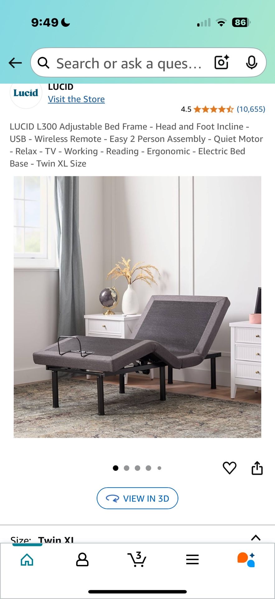 Twin size reclining bed with mattress
