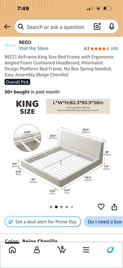 RECCI AirFrame King Size Bed Frame - Beige Chenille