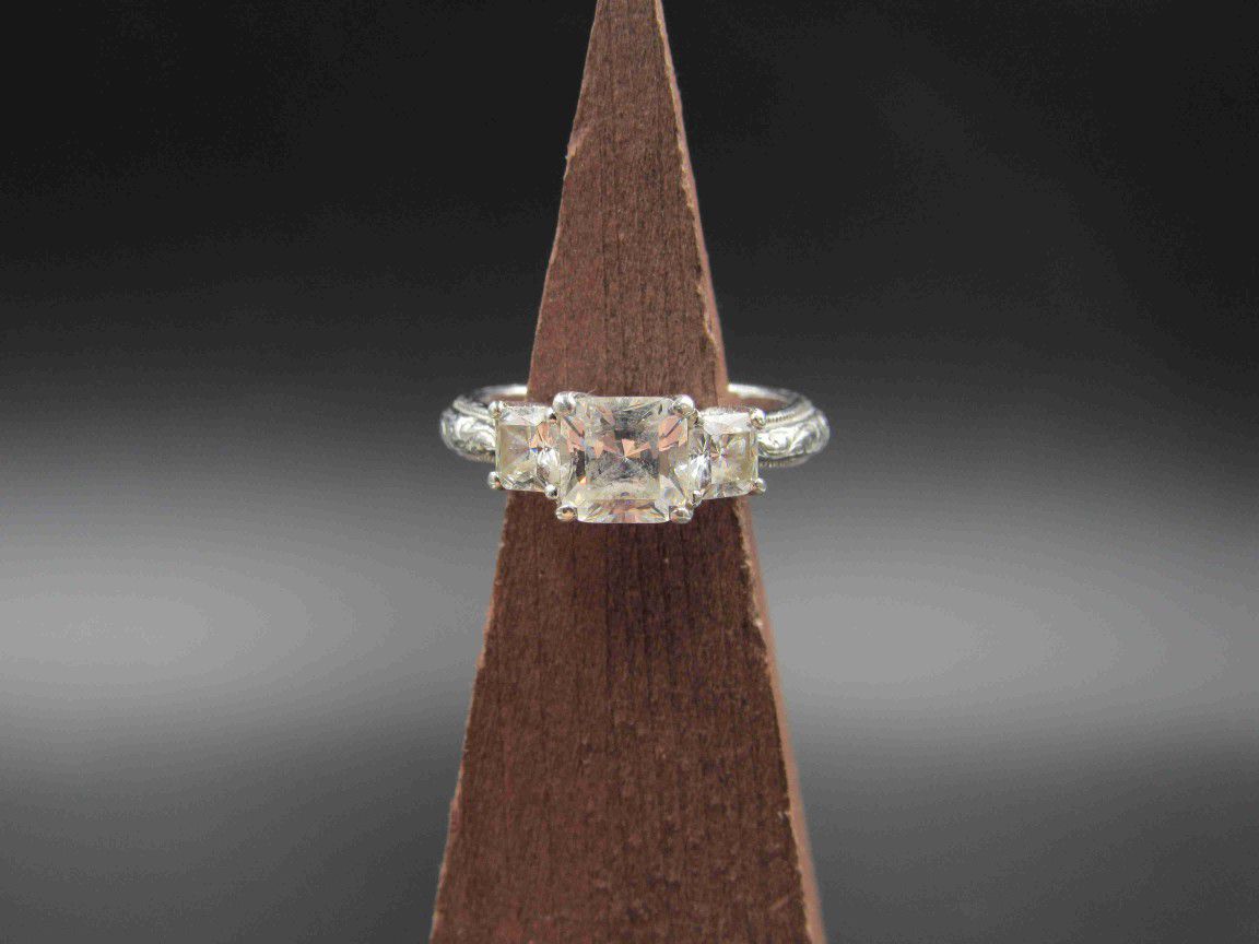Size 6 Sterling Silver Tacori Triple Cubic Zirconia Band Ring Vintage Statement Engagement Wedding Promise Anniversary Bridal