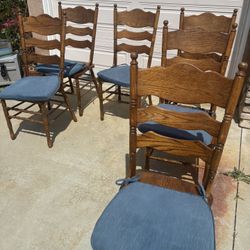 H.W. Hull Vintage Ladder Back Oak Wood Chairs - 6