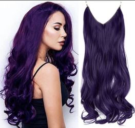 20 inch full head deep purple hair extension.. high synthetic. curly/straight. invisible wire