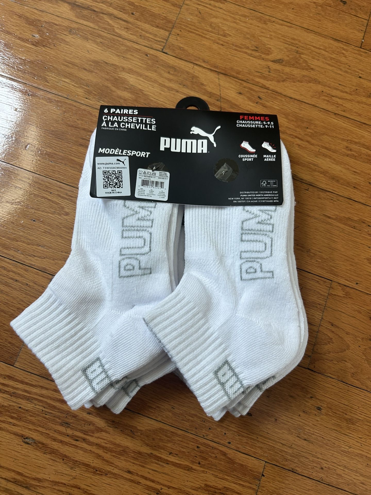 NWT PUMA women quarter crew socks 6 pairs