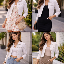 Love Tree White Denim Jacket – Size Large Cropped Jean Jacket