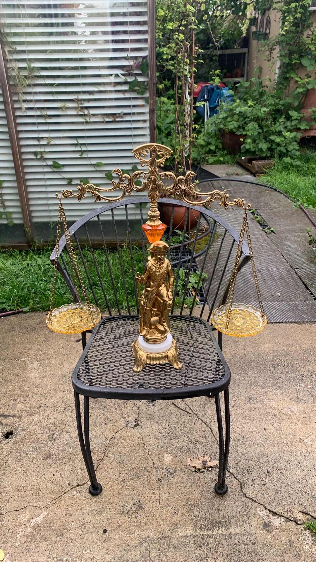 AMAZING Vintage L&L WMC brass, crystal and cut glass scale of Justice with marble Hollywood Regency scale of justice