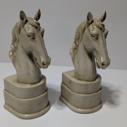 Vintage Ceramic Horse Head Bookends Pair Cream Tan Glazed 9-Inch Equestrian Decor