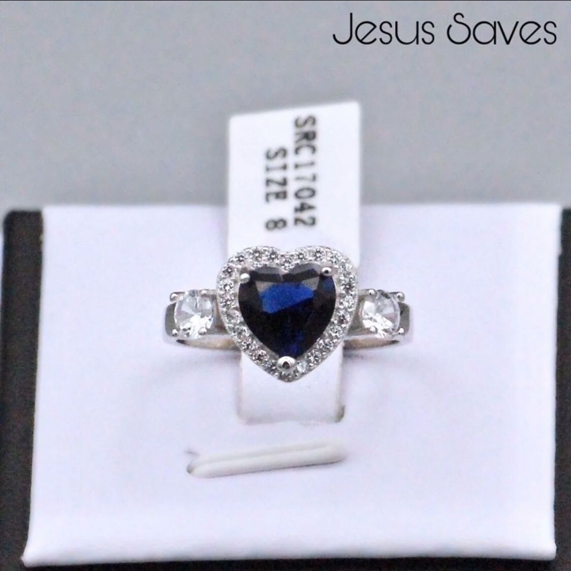 S925 Blue Cz Heart Ring Size 6/7/8 SRC17042