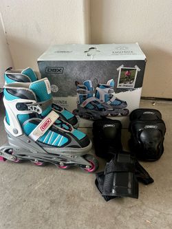 DBX Equinox girls adjustable inline skate set (with pads + box)