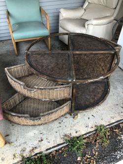 Huge Bronze And Wicker Coffee Table