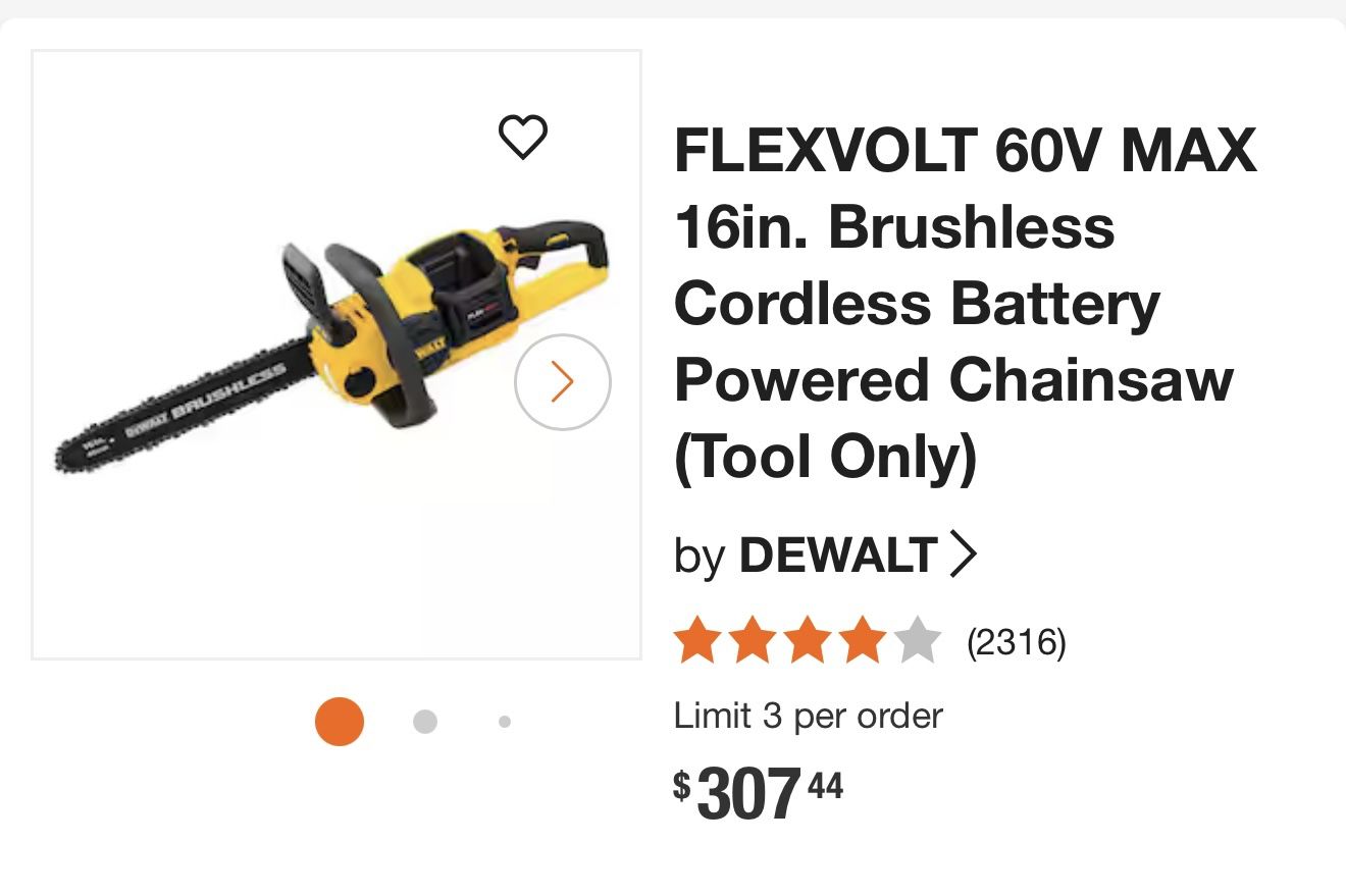 FLEXVOLT 60V MAX 16in. Brushless Cordless Battery Powered Chainsaw (Tool Only)