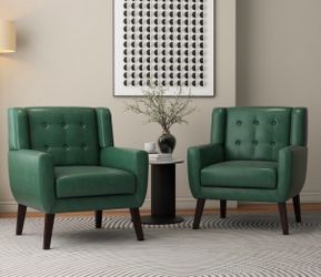 (2) Modern Faux Leather Tufted Armchair Chairs