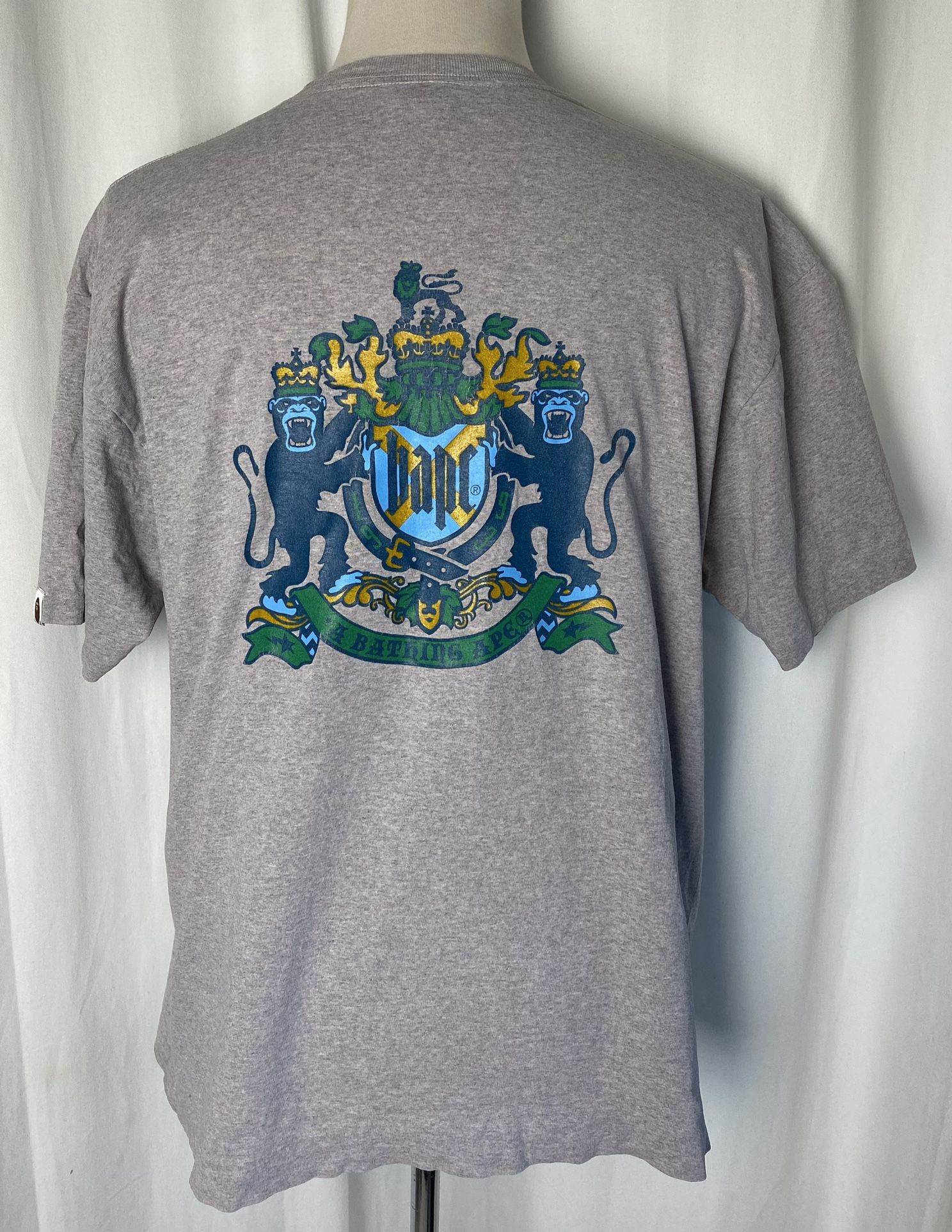 Vintage A Bathing Ape Bape Gray XL T-Shirt Black Gothic Logo Print 2000s Rare