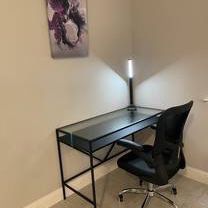 Glass top office desk and chair