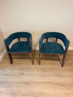 four green and wood kitchen chairs bucket