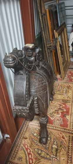 Antique Wood CARVED Camel With Riders