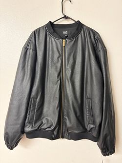 INC Black Faux Leather Bomber Jacket