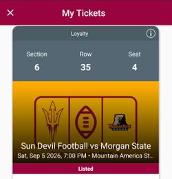 3 ASU vs Morgan State Football VIP Tailgate Passes ($30/each)